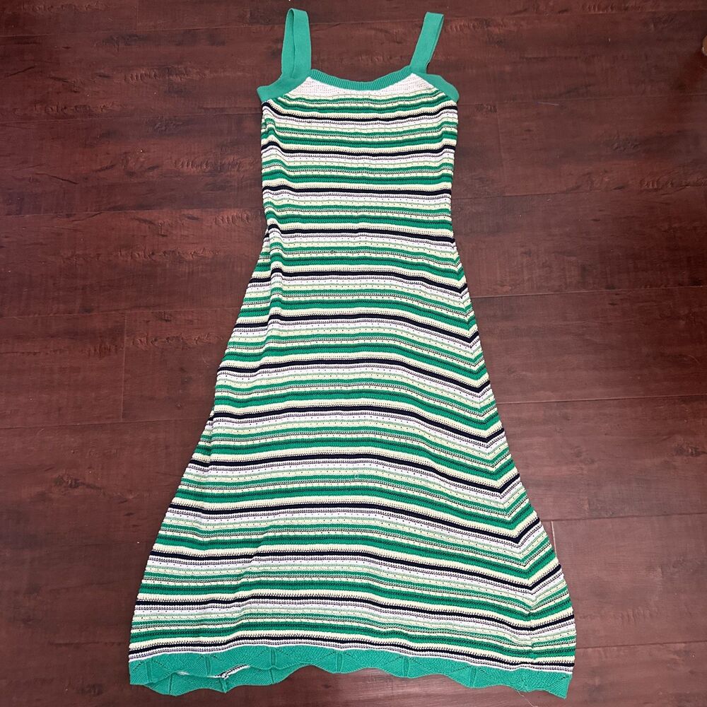 Cider Women's Green Striped Dress, Crocheted, Size M